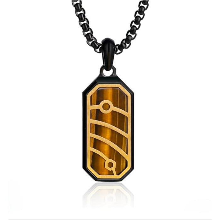 Quantum Trace Yellow Tiger Eye Pendant Necklace – Black PVD Plated Stainless Steel Chain