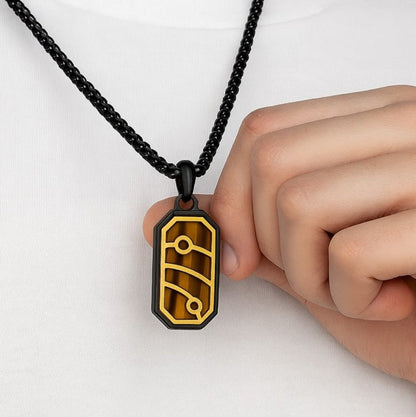 Quantum Trace Yellow Tiger Eye Pendant Necklace – Black PVD Plated Stainless Steel Chain