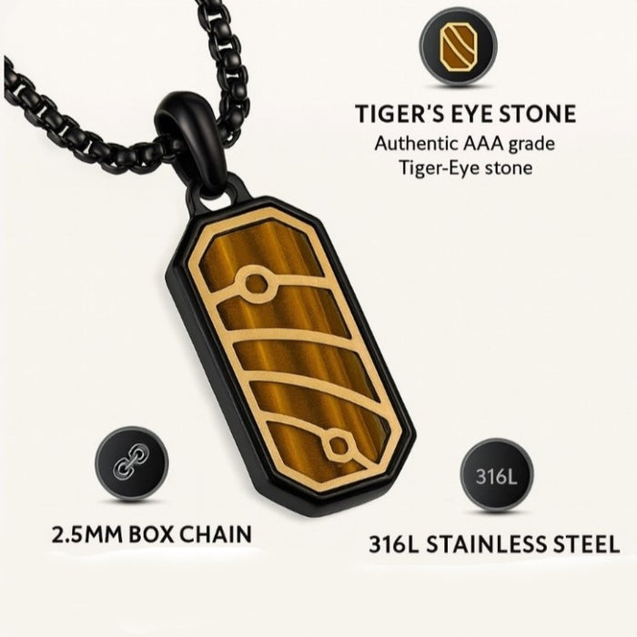 Quantum Trace Yellow Tiger Eye Pendant Necklace – Black PVD Plated Stainless Steel Chain