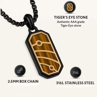 Quantum Trace Yellow Tiger Eye Pendant Necklace – Black PVD Plated Stainless Steel Chain