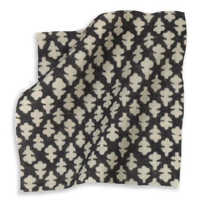 Quinn Charcoal Printed Cotton Curtain in a charcoal and cream pattern, made to order in the USA with short lead times