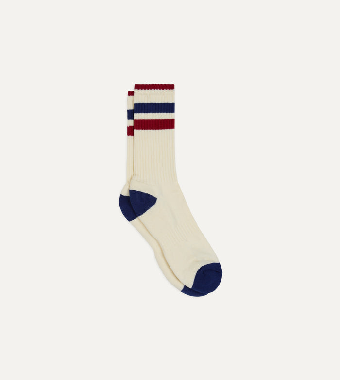 Red and Navy Striped Cotton Sport Socks