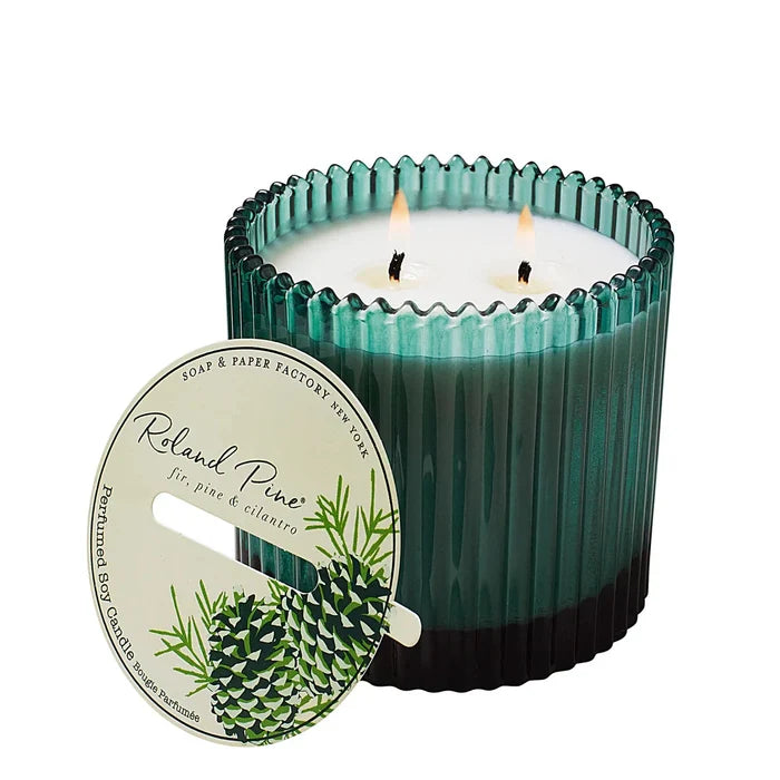 Roland Pine Forest Green Ribbed Glass Candle