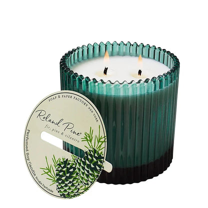 Roland Pine Forest Green Ribbed Glass Candle
