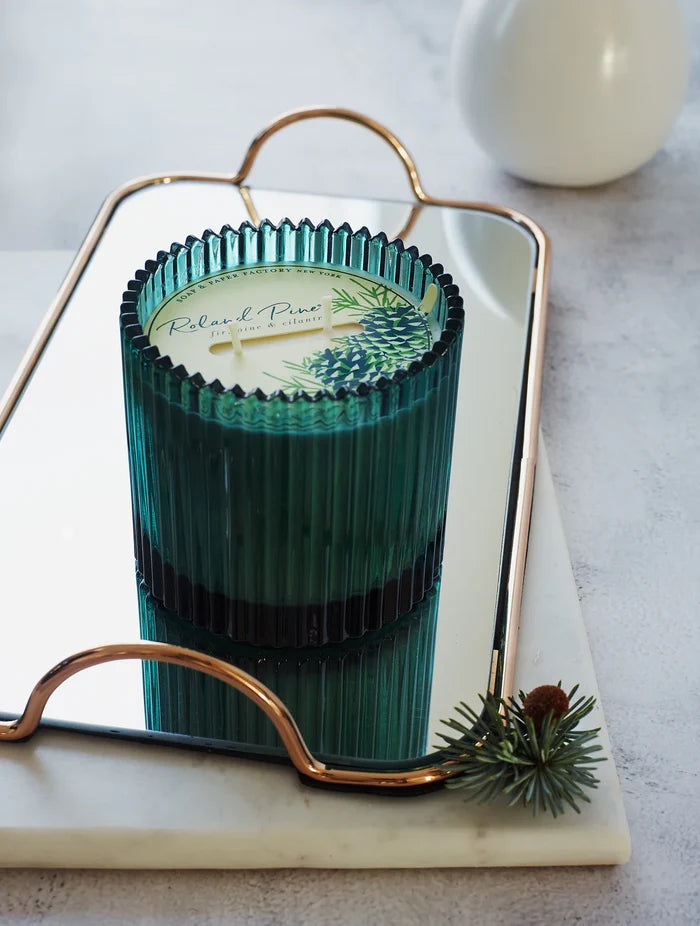 Roland Pine Forest Green Ribbed Glass Candle