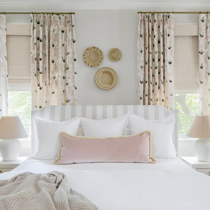 Rose made-to-order curtains in soft pink floral pattern with fast delivery, crafted in the USA with quality materials