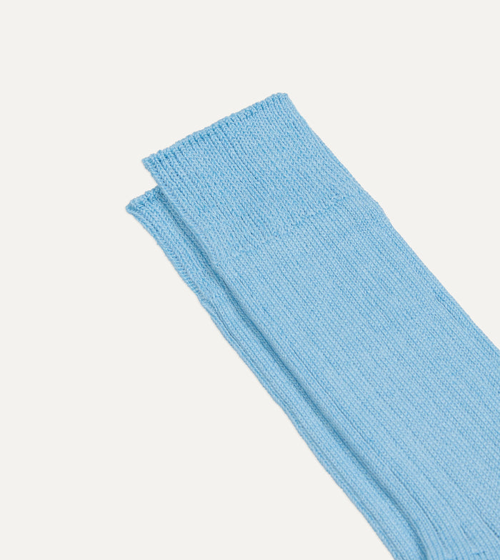 RoToTo Sky Blue Linen-Cotton Ribbed Socks