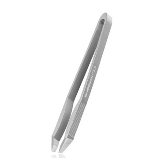 T206 Rubis Silver Sweezer Tweezer | A pair of stainless-steel precision tweezers with textured gripping jaws, shown diagonally on a plain white background.