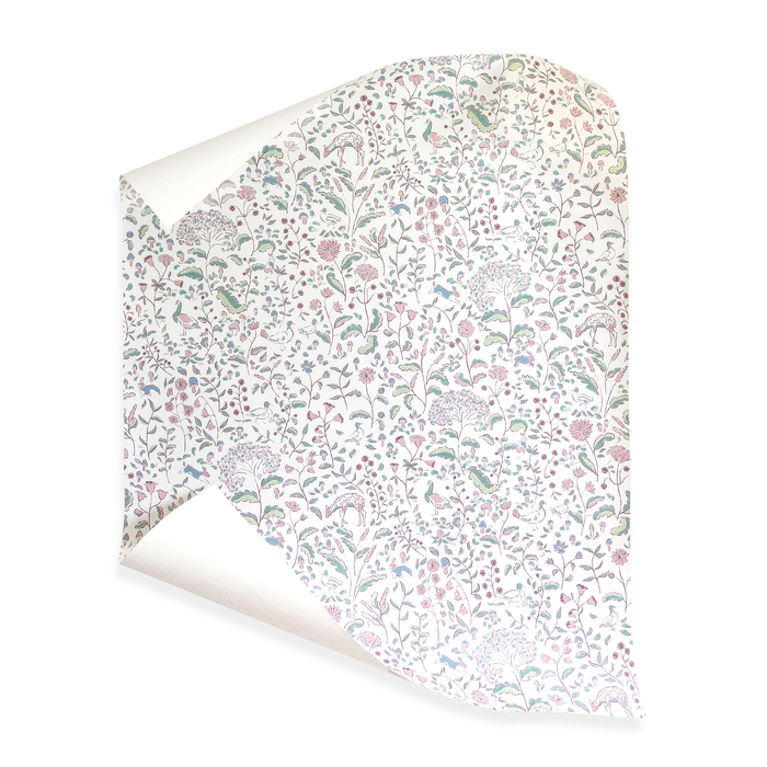 Ruby Burgundy wallpaper featuring custom hand-painted woodland creatures and floral motifs by Claire de Quenetain.