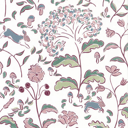 Ruby Burgundy pattern with whimsical woodland creatures and floral motifs, perfect for custom Pepper Home curtains.