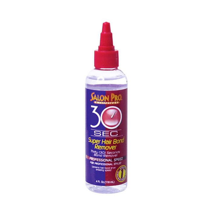 Salon Pro 30 Sec Super Hair Bond Remover in clear bottle with red nozzle hair bond remover for wigs