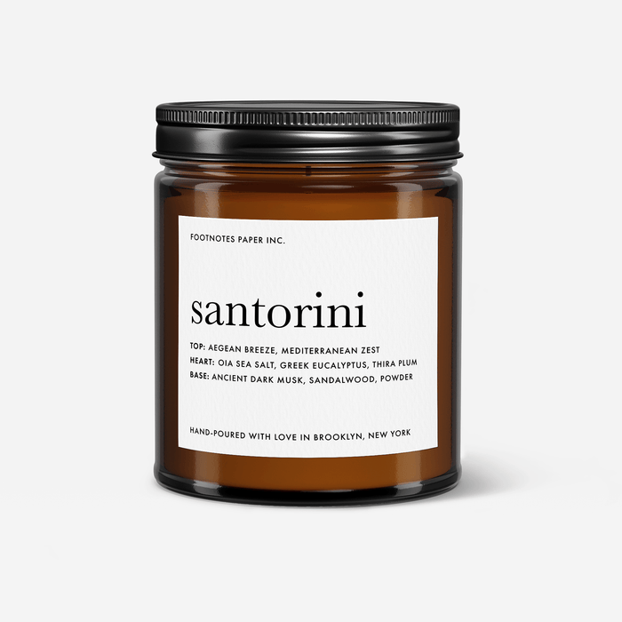Santorini Candle | Sea salt, musk, eucalyptus - Footnotes Paper