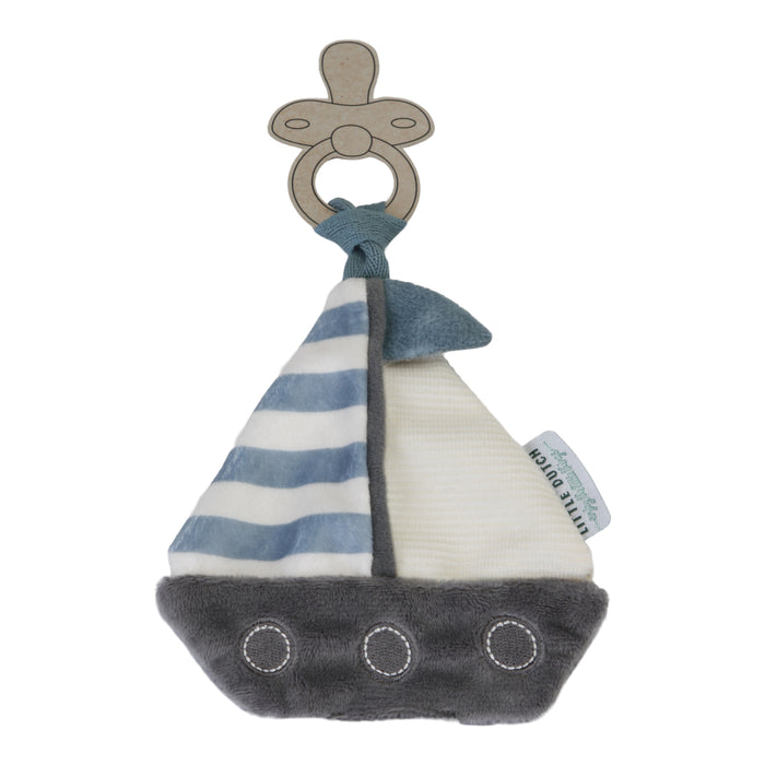 Little Dutch Schnullertuch Sailors Bay – blau-weißes Baby-Kuscheltuch mit Boot und Schlaufe zum Befestigen von Schnuller oder Beißring