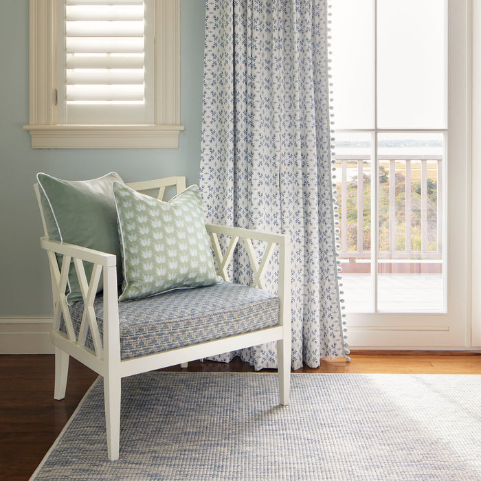 Sea Salt Velvet made-to-order soft green velvet pillows on white wood chair with quick turnaround, crafted in the USA quality materials