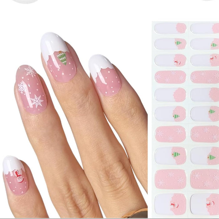 Christmas Semicured Gel Nail Strips - Snowflake Gradient Design UV Light Required
