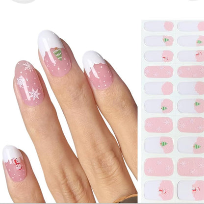 Christmas Semicured Gel Nail Strips - Snowflake Gradient Design UV Light Required