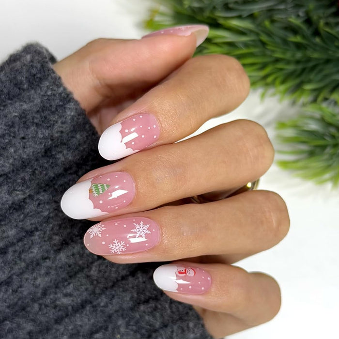 NG200660 Semicured Nail Strips Application - Christmas Snowflake Gel Nail Wraps