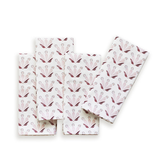 Serena Pink fabric with floral and seashell-inspired pattern in soft pink and maroon, perfect for custom curtains.