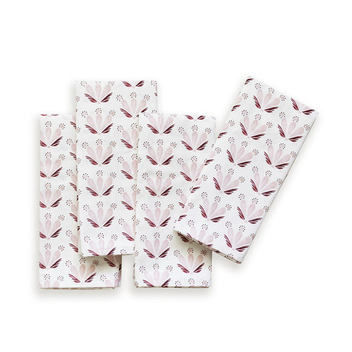 Serena Pink fabric with floral and seashell-inspired pattern in soft pink and maroon, perfect for custom curtains.