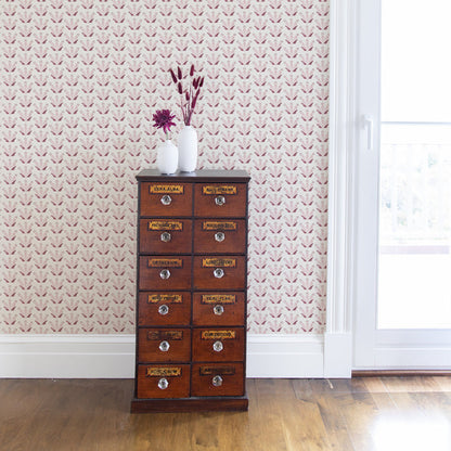 Serena Pink made-to-order wallpaper with subtle pink leaf pattern, crafted in the USA with quick turnaround times
