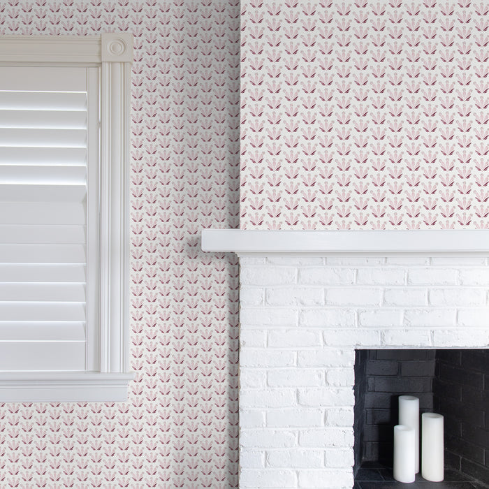 Serena Pink made-to-order wallpaper with delicate pink botanical pattern, crafted in the USA with short lead times and quality finish