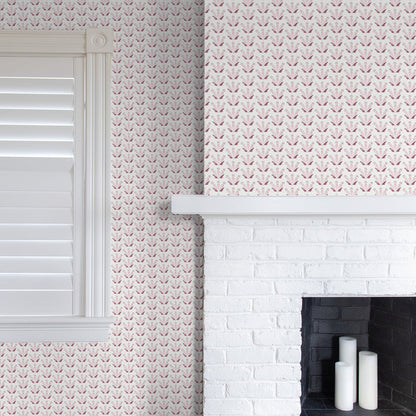 Serena Pink made-to-order wallpaper with delicate pink botanical pattern, crafted in the USA with short lead times and quality finish
