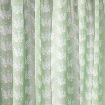 close up of Blue & Green Floral Drop Repeat Printed Cotton curtain
