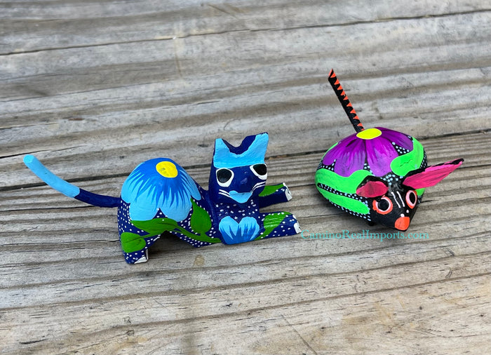 Set of 2 Mexican Alebrije Kitty and Mouse ST2ABJ001