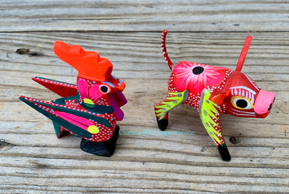 Set of 2 Mexican Alebrije Pig and Chicken ST2ABJ004