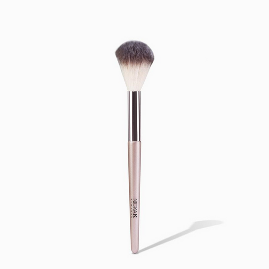 NICKA K setting powder brush with rose gold handle silver ferrule and two tone fluffy bristles