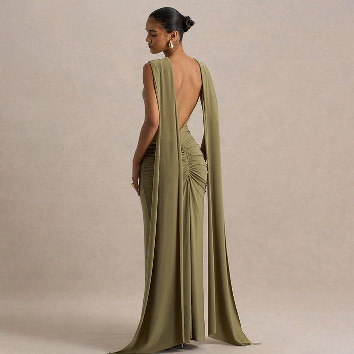 Sexy, Figure-hugging Backless Dress With Fluttering Ribbons