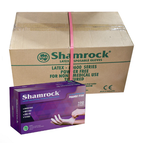 Shamrock Latex Industrial Powder Free Textured Gloves Size MEDIUM -  Case Pack Of 1000 Gloves