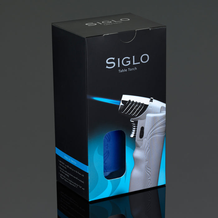 Siglo Blue & Chrome Dual Flame Table Lighter