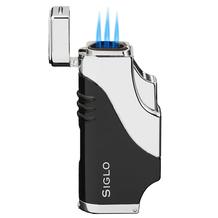 Siglo Triple Flame Shiny Black Chrome Lighter