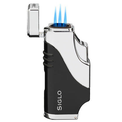 Siglo Triple Flame Shiny Black Chrome Lighter