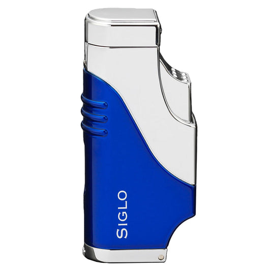 Siglo Triple Flame Shiny Blue Chrome Lighter
