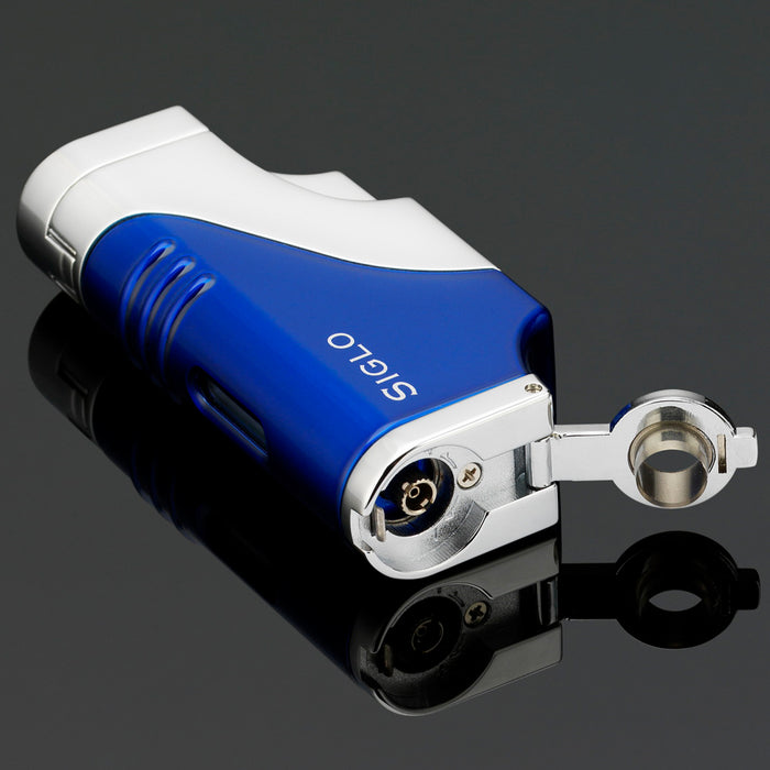 Siglo Triple Flame Shiny Blue Chrome Lighter