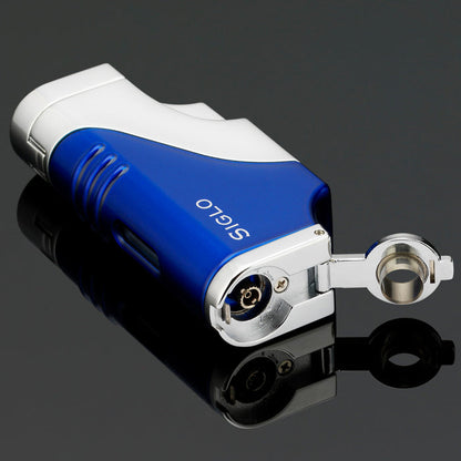 Siglo Triple Flame Shiny Blue Chrome Lighter