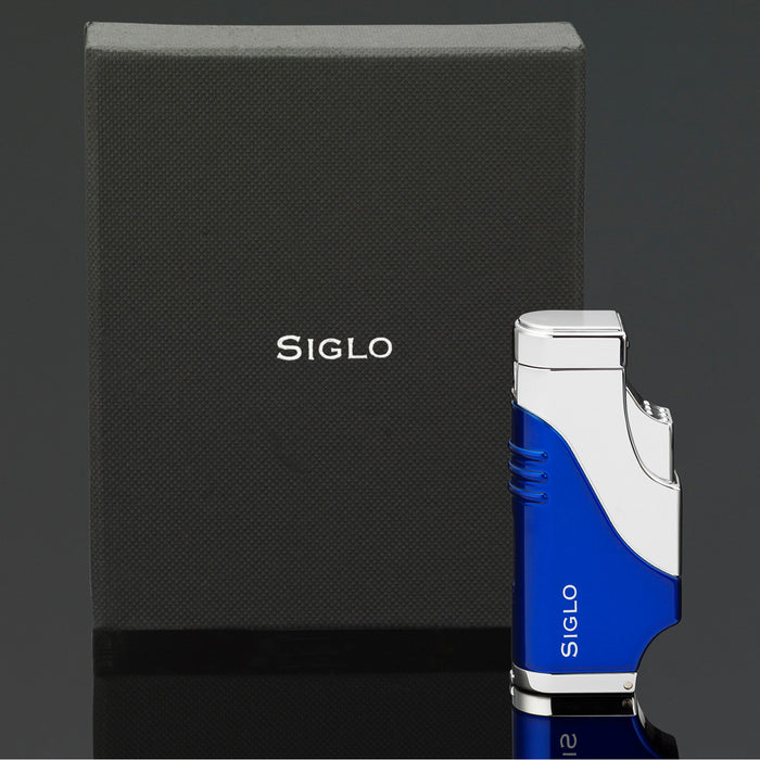 Siglo Triple Flame Shiny Blue Chrome Lighter