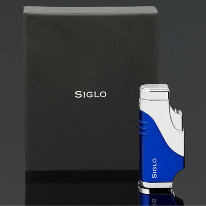 Siglo Triple Flame Shiny Blue Chrome Lighter