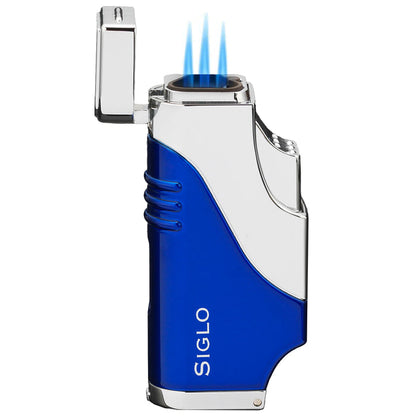 Siglo Triple Flame Shiny Blue Chrome Lighter