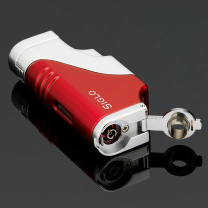 Siglo Triple Flame Shiny Red Chrome Lighter