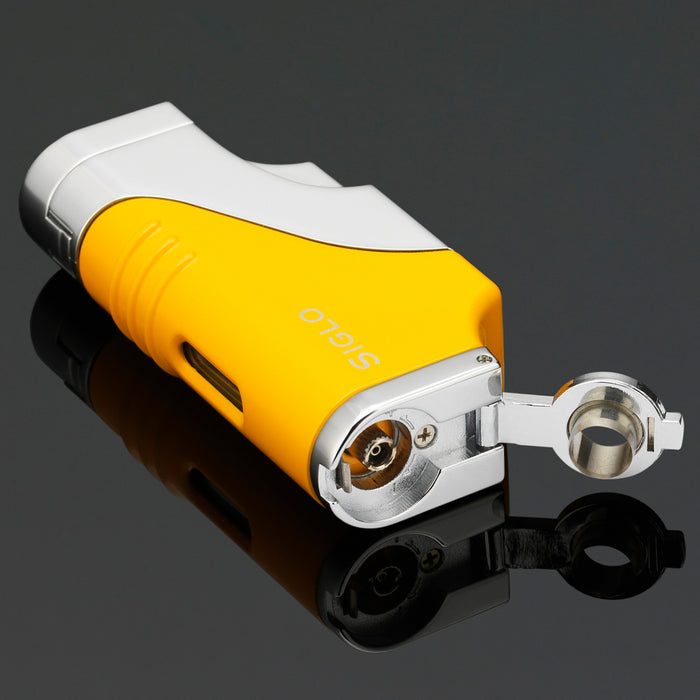 Siglo Triple Flame Shiny Yellow Chrome Lighter