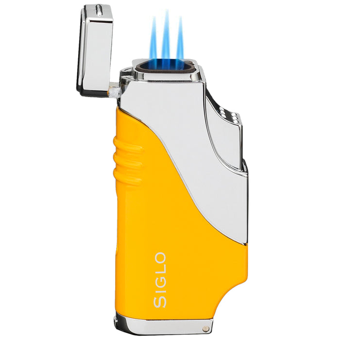 Siglo Triple Flame Shiny Yellow Chrome Lighter
