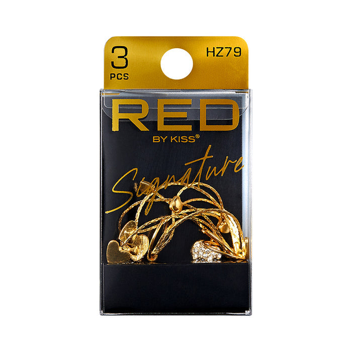 RED BEAUTY by KISS signature braid charms gold heart and crystal braid accessories 3 piece pack