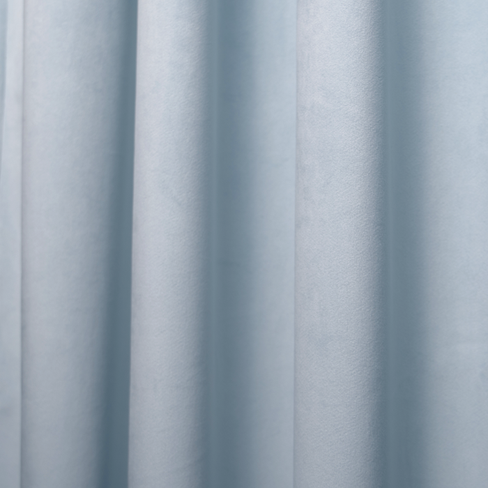 Sky Velvet made-to-order custom curtains in soft blue velvet, crafted in the USA with fast lead times and quality finish