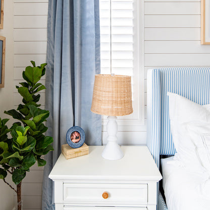 Sky Velvet made-to-order custom curtains in soft blue velvet with quick lead times, crafted in the USA for quality finish