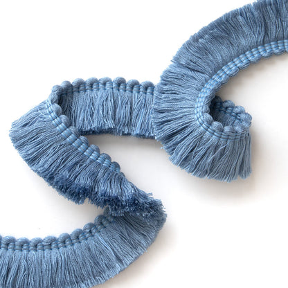 Sky made-to-order fabric fringe trim in soft blue, manufactured in the USA with quick turnaround and premium quality materials