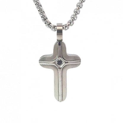 Solari Stainless Steel Small Cross Pendant with Satin Inlay