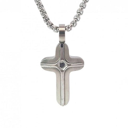 Solari Stainless Steel Small Cross Pendant with Satin Inlay
